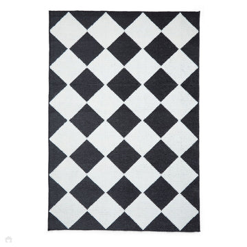 Washable Lyna J0529 Modern Harlequin Checkerboard Diamond Ribbed Soft-Touch Hi-Low Textured Polypropylene Mix Pile Charcoal/White Rug-Think Rugs-Rug Love - The Most Loved Rug Store